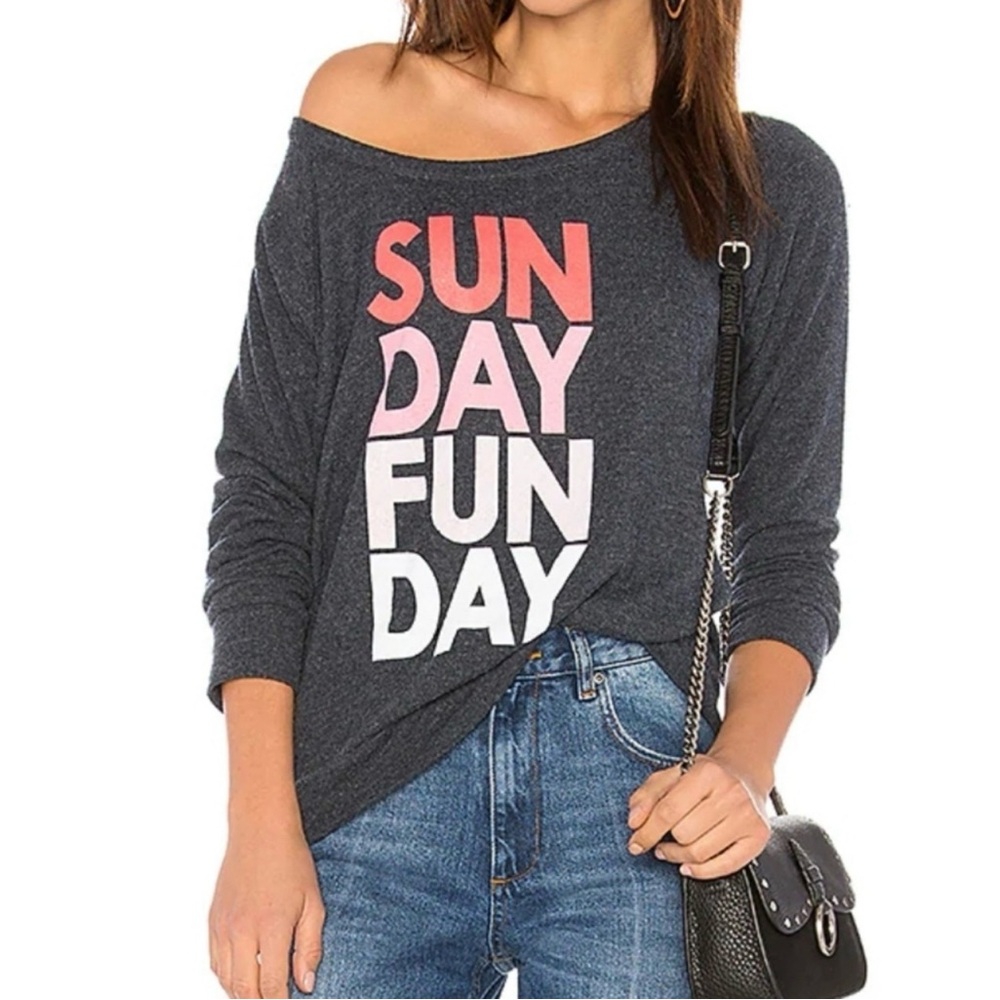 Chaser Sunday Funday Darce Brushed Knit Soft Navy Crewneck Sweatshirt — SMALL